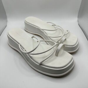 Princess Polly White Platform Wedge Sandals Strappy Thong Slides‎ Women's